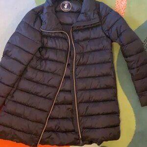 SAVE THE DUCK WOMEN'S NAVY BLUE PUFFER COAT MEDIUM WARM DOWN ALTERNATIVE WARM